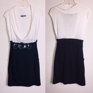 Cowl Neck Dress Beige Black M